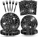 100 Pcs Halloween Spider Web Tableware Party Supplies Set Serves 25