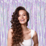 Voircoloria Iridescent Party Backdrop 3Packs, Transparent Tinsel Foil
