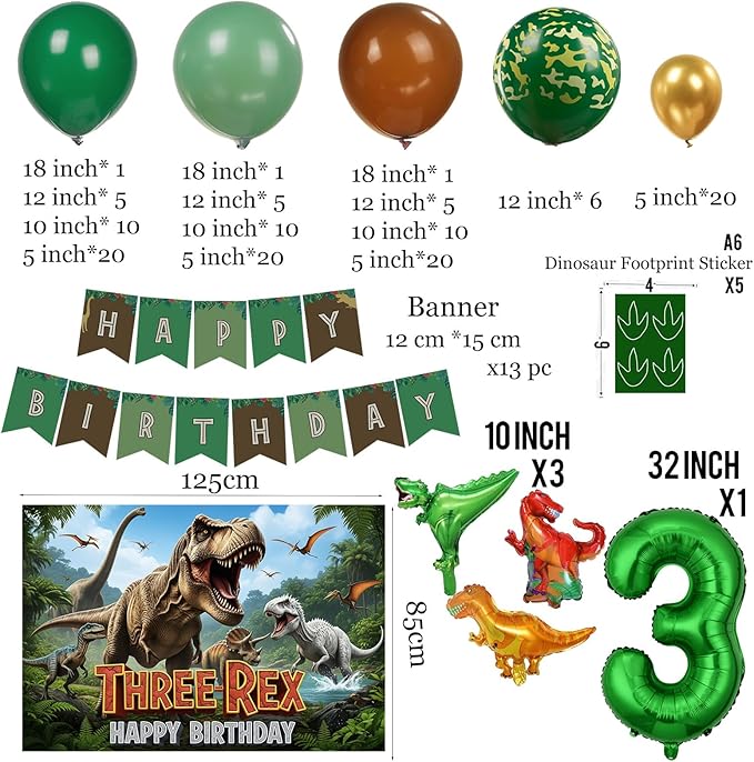 Dinosaur Birthday Decorations include Hunter Green Brown Gold