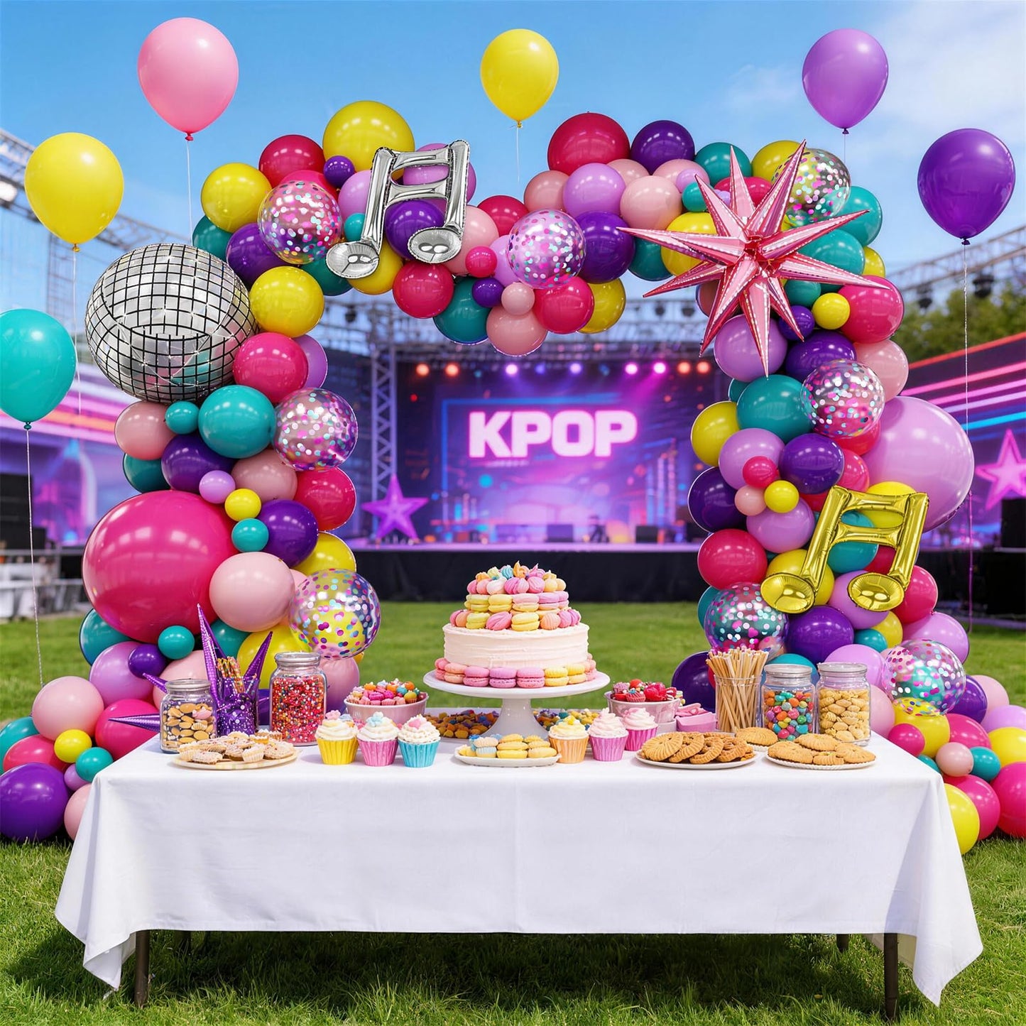 KPOP Music Theme Balloon Garland Arch Kit, 119Pcs Rainbow Colorful