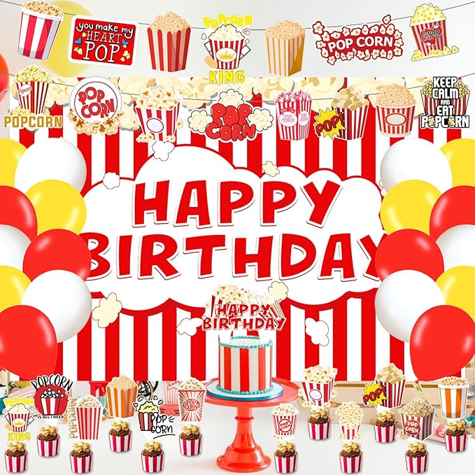 59 Pcs Popcorn Birthday Party Supplies Carnival Circus Movie Night