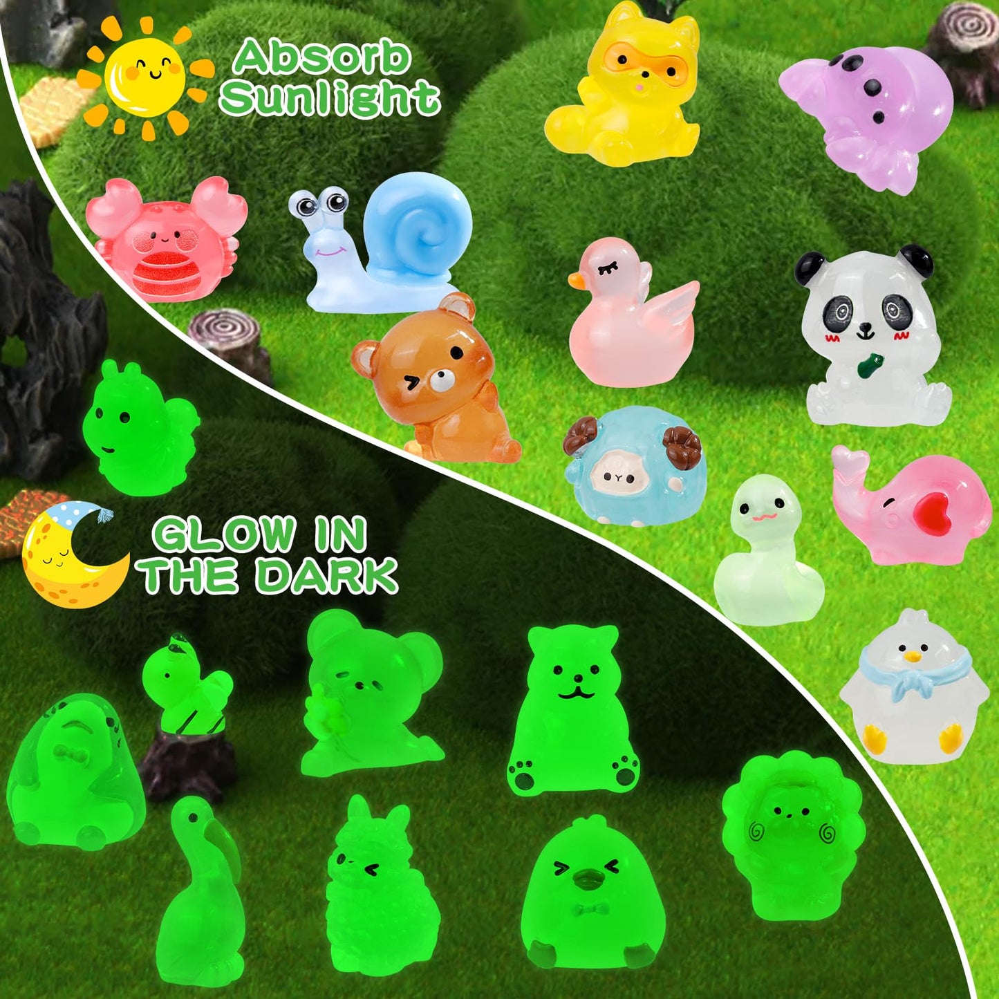 80 Pcs Luminous Mini Resin Animals 80 Styles Tiny Little Glow in The