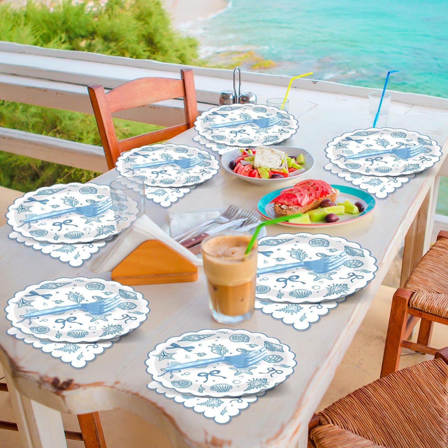 96pcs Scalloped Coastal Party Supplies Tropical Blue Bow Starfish