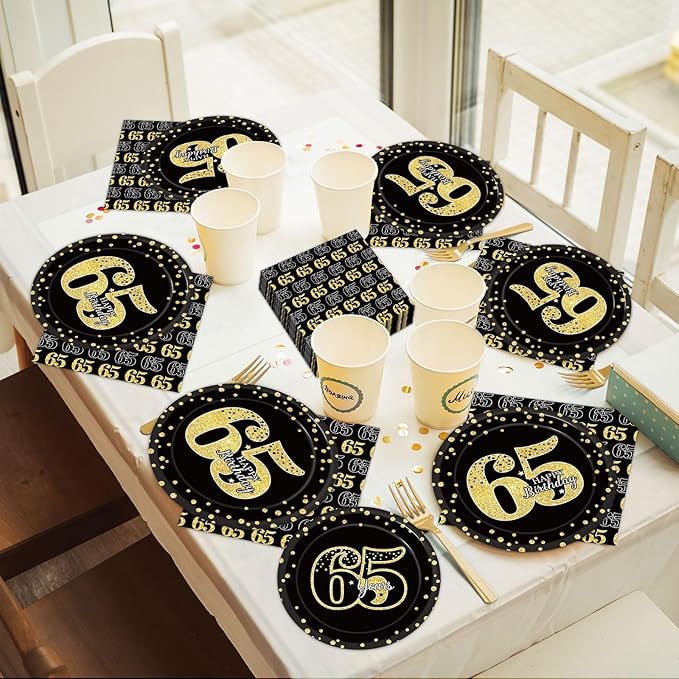 96 Pcs 65th Birthday Decorations for Men 65th Birthday Plates and
