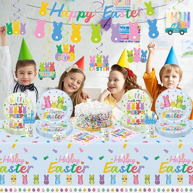 124pcs Easter Party Decorations Set Include Happy Easter Banner