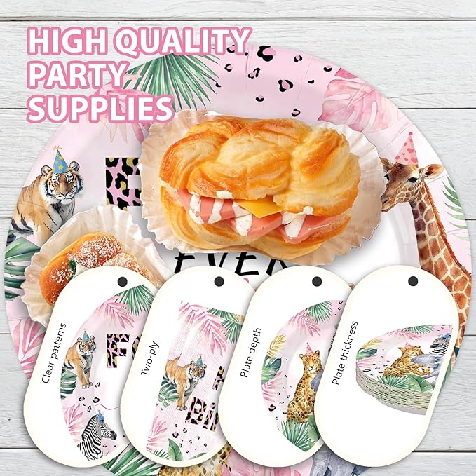 96Pcs Four Ever Wild Birthday Decorations Safari Animal Theme 4th