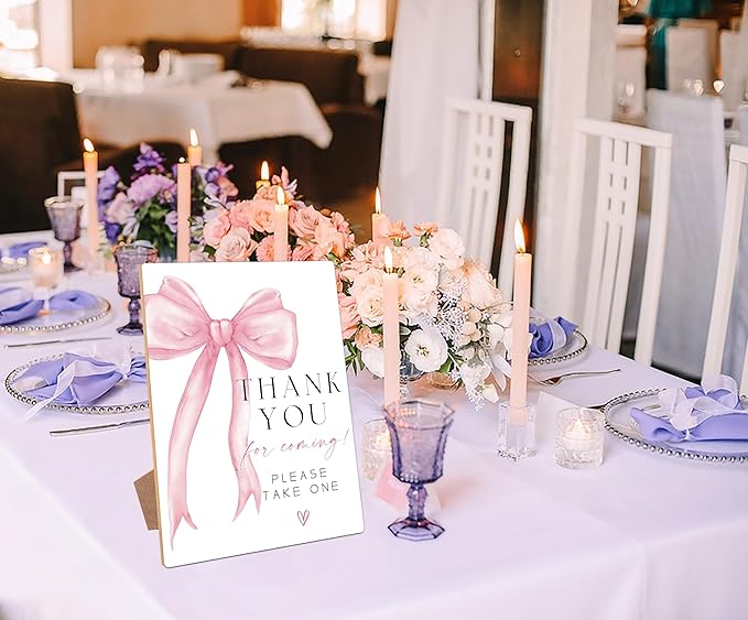 Pink Bow Theme Wooden Wedding Signs Thank You for Coming Sign Bridal