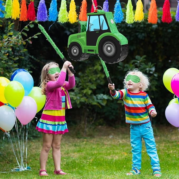 Construction Tractor Piñata with Blindfold and Bat Dump Truck