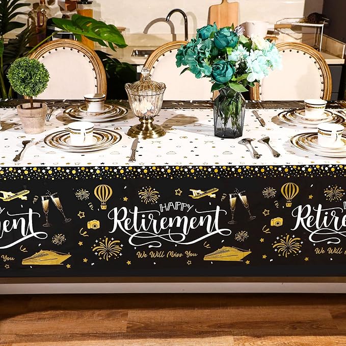 4 Pcs Happy Retirement Tablecloth 54 x 108 Inch Disposable Plastic