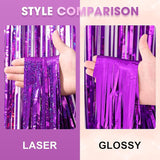 Voircoloria 3 Pack 3.3 x 8.2 ft Laser Purple Foil Fringe Backdrop
