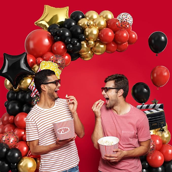 Movie Night Balloon Garland Arch Kit Red Black Gold Confetti