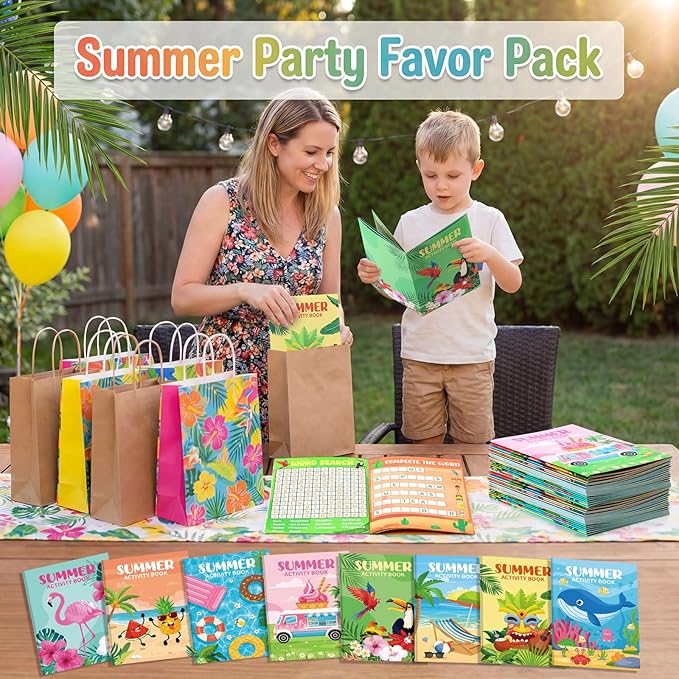 24 Pack Summer Mini Activity Books for Kids Beach Luau Party Favors