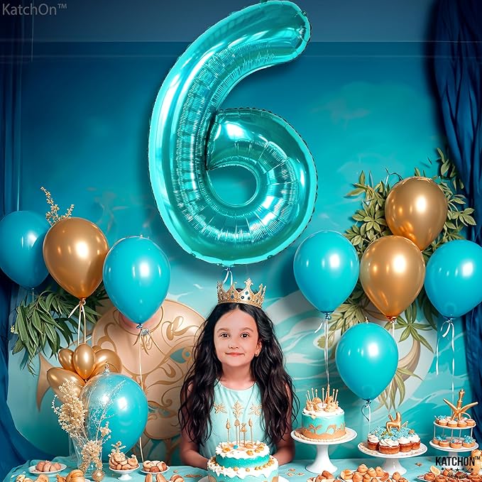 KatchOn, Giant Teal Blue Number 6 Balloon - 40 Inch | 6th Birthday