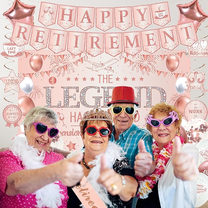 Retirement Party Decorations Women Rose Gold Happy Retirement Banner