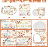 200 Pcs Fall Pumpkin Gender Reveal Baby Shower Paper Plates Napkins