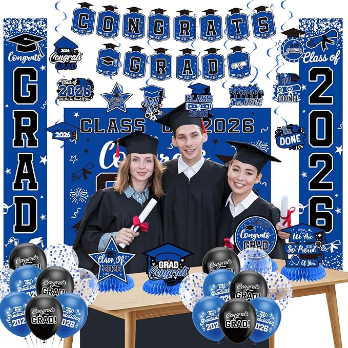 Graduation Decorations 2026 Blue Set, Congrats Grad Decor Set with