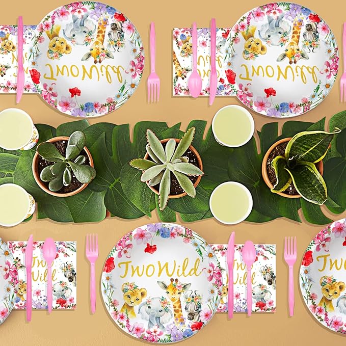 231 PCs Two Wild Birthday Decorations Girl Hombae Jungle Safari