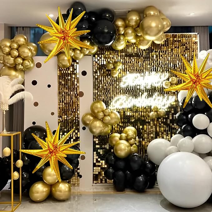 137Pcs Black and Gold Balloons Garland Arch Kit with Stars - 5 10 12