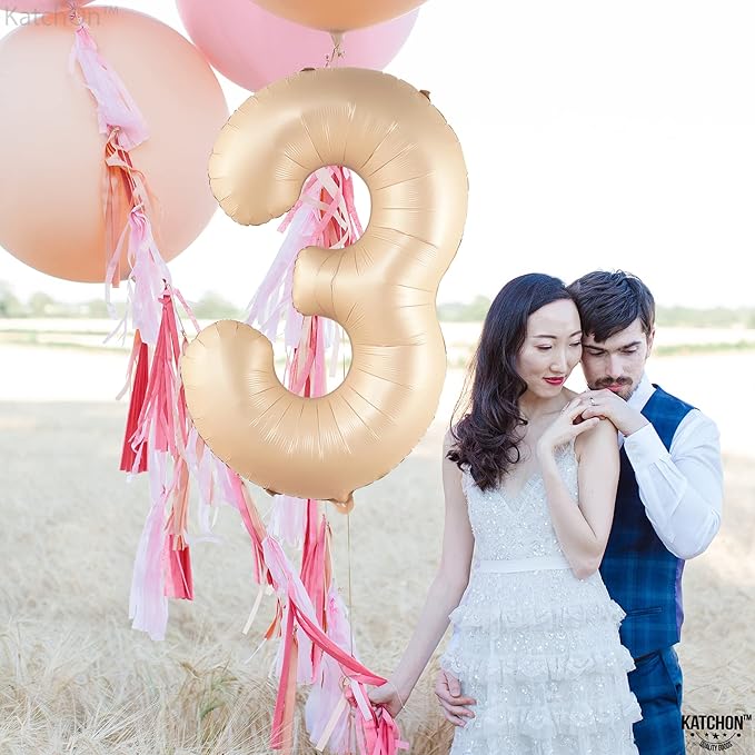 KatchOn, Giant, Number 3 Balloon Caramel - 40 Inch | Number Three