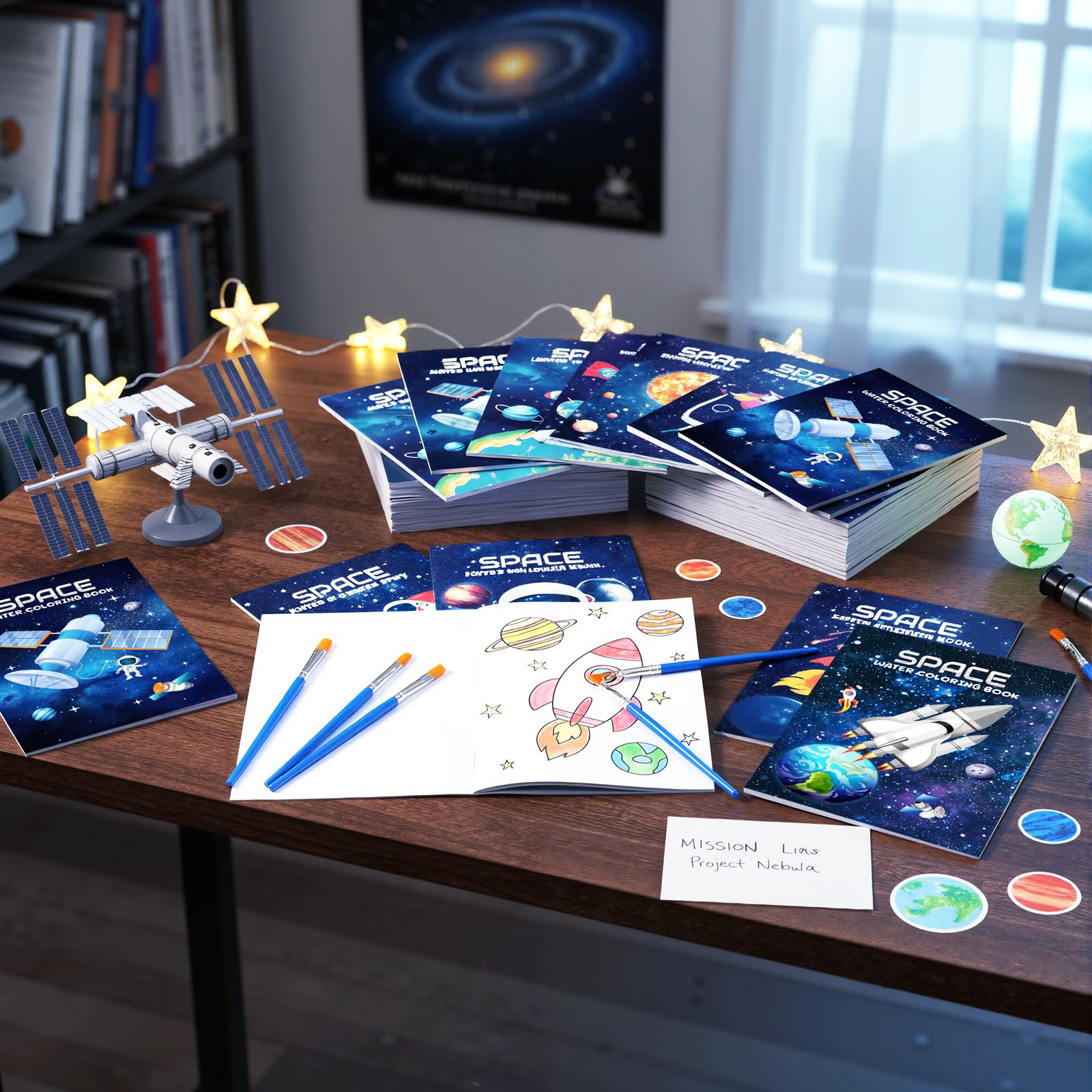 24 Pack Space Paint with Water Books for Kids, Mini Watercolor