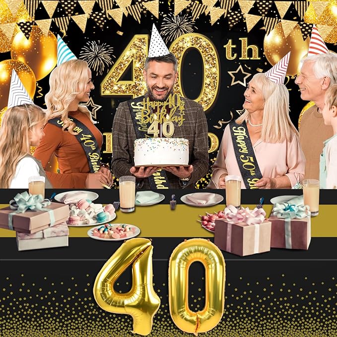 40th Birthday Decorations Men Women with 40th Birthday Banner Black