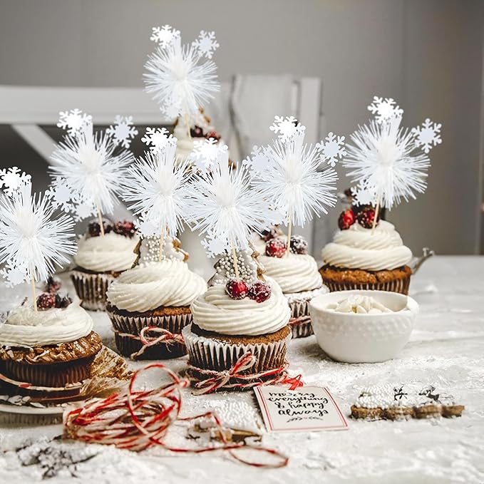 Gyufise 20Pcs Foil Firework Cupcake Toppers Sparkle Tinsel Cake