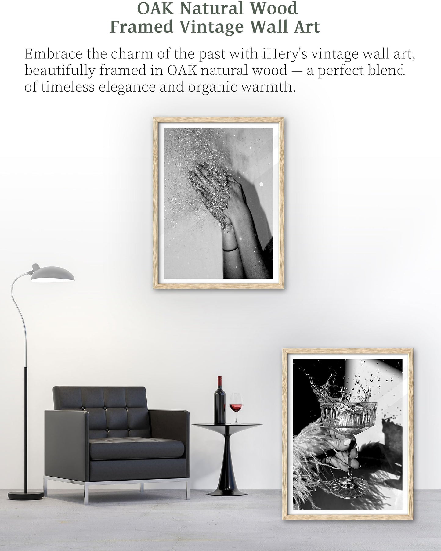 iHery Natural OAK Wood Framed Disco Party Glitter Hands Wall Art,