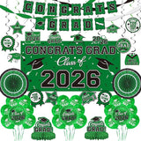 Green Themed 2026 Graduation Decorations Set - Congrats Grad Banner,