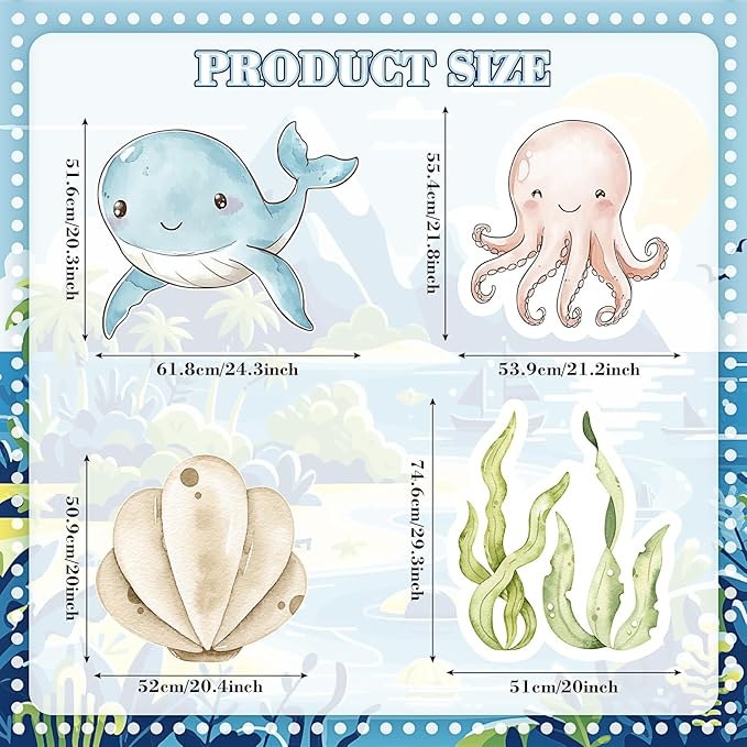 4 Pcs Large 24 x 32 Under The Sea Party Decorations Ocean Themed