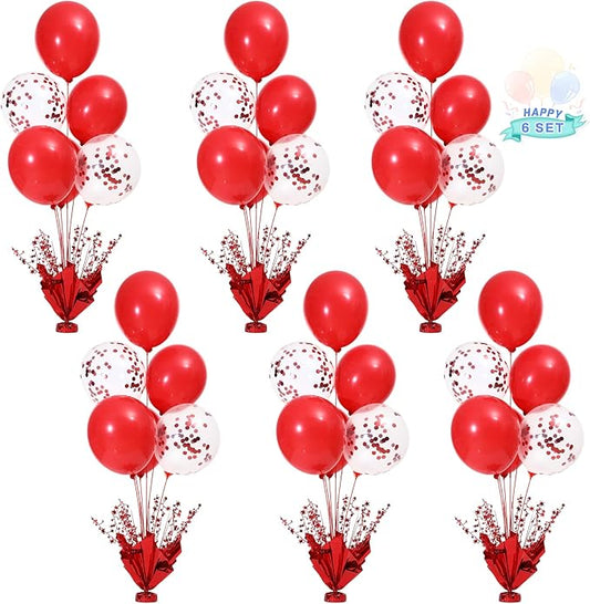 6 Set Red Christmas Table Balloons Centerpiece Stand Kit with Red