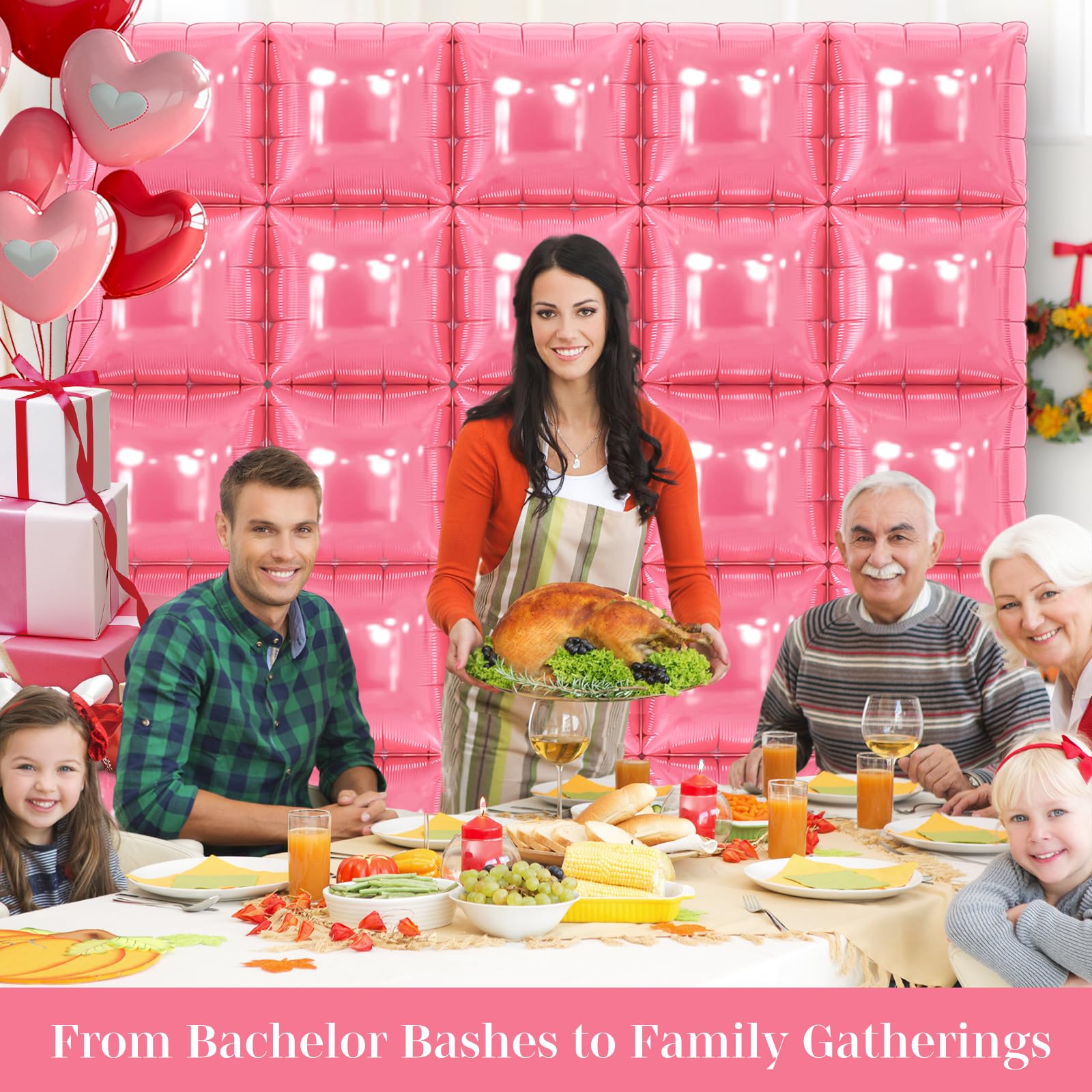 Pink Square Foil Balloons 25 Pcs Metallic Pink Balloons Wall Backdrop