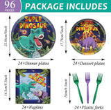 96 Pcs Super Dinosaur Plates and Napkins for Dinosaur Birthday Party