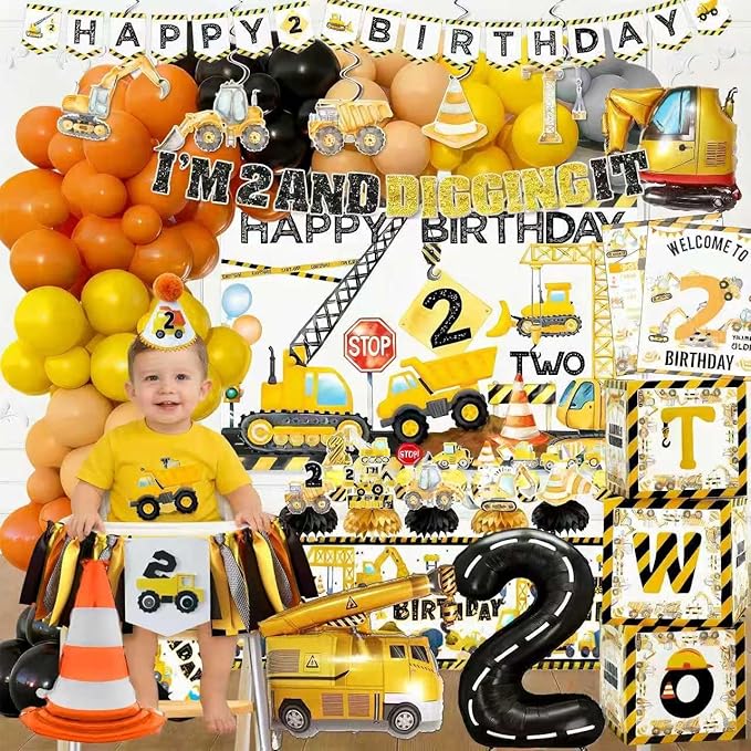 176pcs Construction 2nd Birthday Party Supplies Dump Truck Party