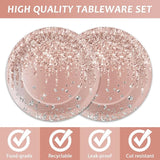 48 PCS Rose Gold Birthday Plates Pink Rose Gold Paper Dinner Dessert