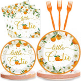 Little Cutie Baby Shower Decorations Plates And Napkins Orange