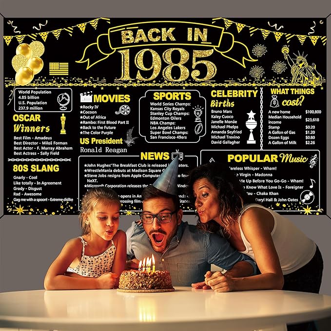 DARUNAXY 41st Birthday Black Gold Party Decoration, Back in 1985