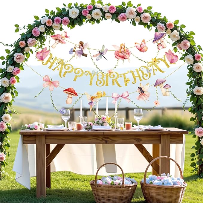 Fairy Birthday Banner Floral Party Decor Fairy First Birthday Party