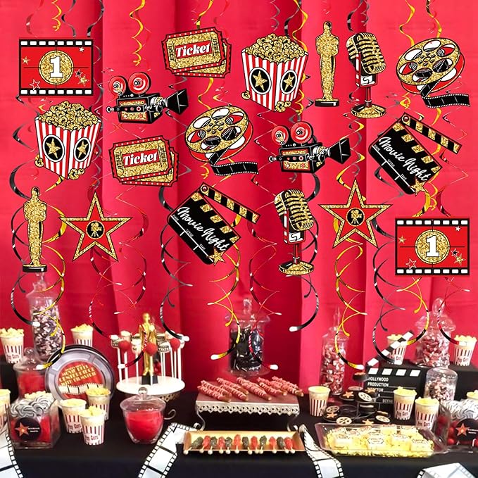 Movie Night Hanging Swirl Set Party Decorations 48 Pcs Hollywood