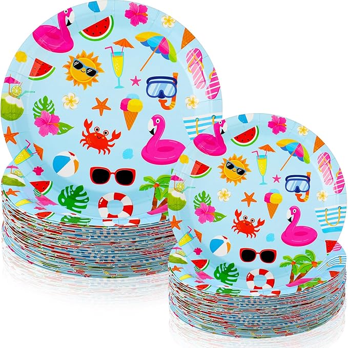 120 Pcs Summer Party Paper Plates Disposable Round
