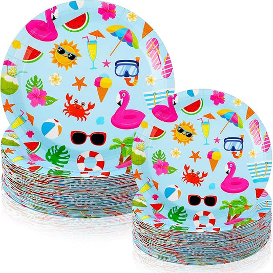 120 Pcs Summer Party Paper Plates Disposable Round