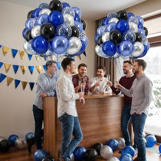 Navy Blue Silver Balloons, 60 Pcs Metallic Pearl Night Blue Black