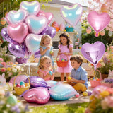 Pink Purple Iridescent Heart Balloons, 12 Pcs Light Pastel Pink