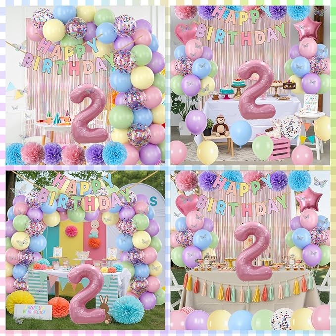 Pastel 2nd Birthday Party Decorations for Girls Number 2 Balloon