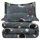 JSD Grey Astronaut Kids Comforter Set Queen Size, 3 Piece Space Theme