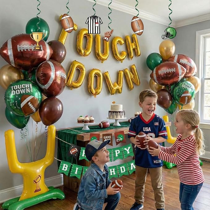 Football Party Decorations Kit & Green Brown Gold Balloons & Goal