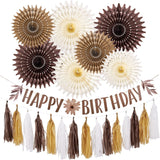 Brown Birthday Party Decorations for Women Neutral Boho Happy Banner