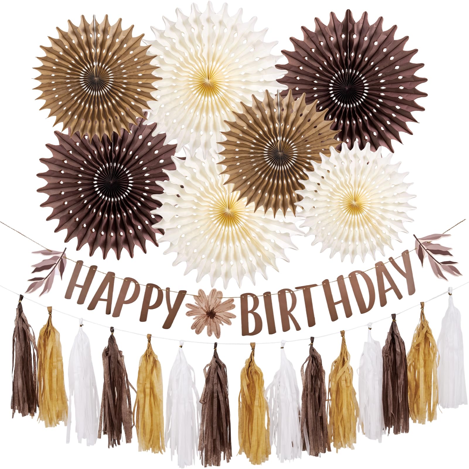 Brown Birthday Party Decorations for Women Neutral Boho Happy Banner