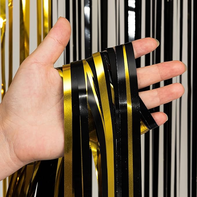 Black and Gold Party Streamers Decoration GREATRIL Foil Fringe