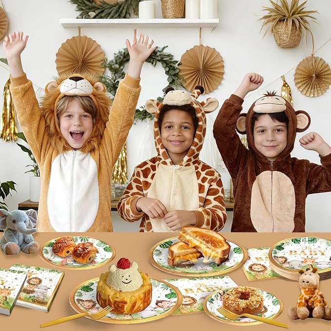 96 Pcs Safari Baby Shower Plates and Napkins Tableware Set Serves 24