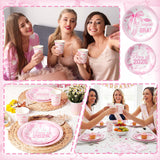 Hsei 250 Pcs Pink Graduation Disposable Plates and Napkins Bow
